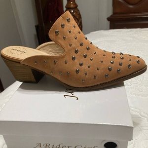 A Rider Girl Mules. Studded, size 10, new, never worn. Color- Whiskey